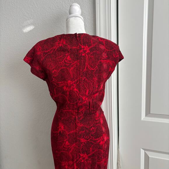 VTG All That Jazz Dress 80s Red Ruched Wiggle Cocktail Bodycon XS Abstract - Picture 4 of 14